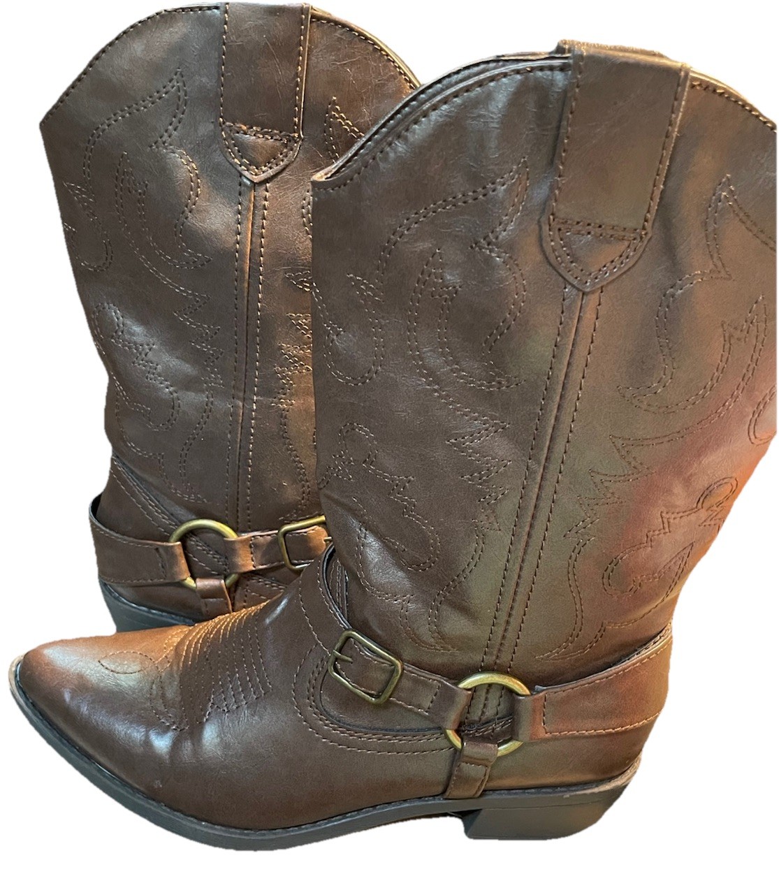 Kohl’s women Boots 8.5M RN73277 Sogammabrown calf-high Harness Buckle Cowgirl