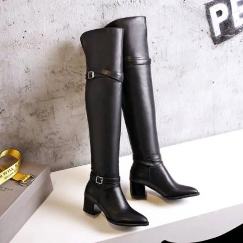 Fashion Knee High Boots Women Boots Chunky Low Heel Long Boots Square Toe Buckle
