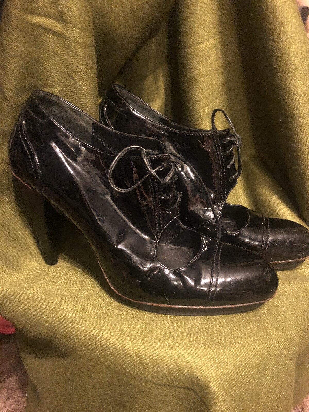 Lanvin Boots Black Patent Leather Lace Up Ankle Heel Booties Size 37 $500 MSRP