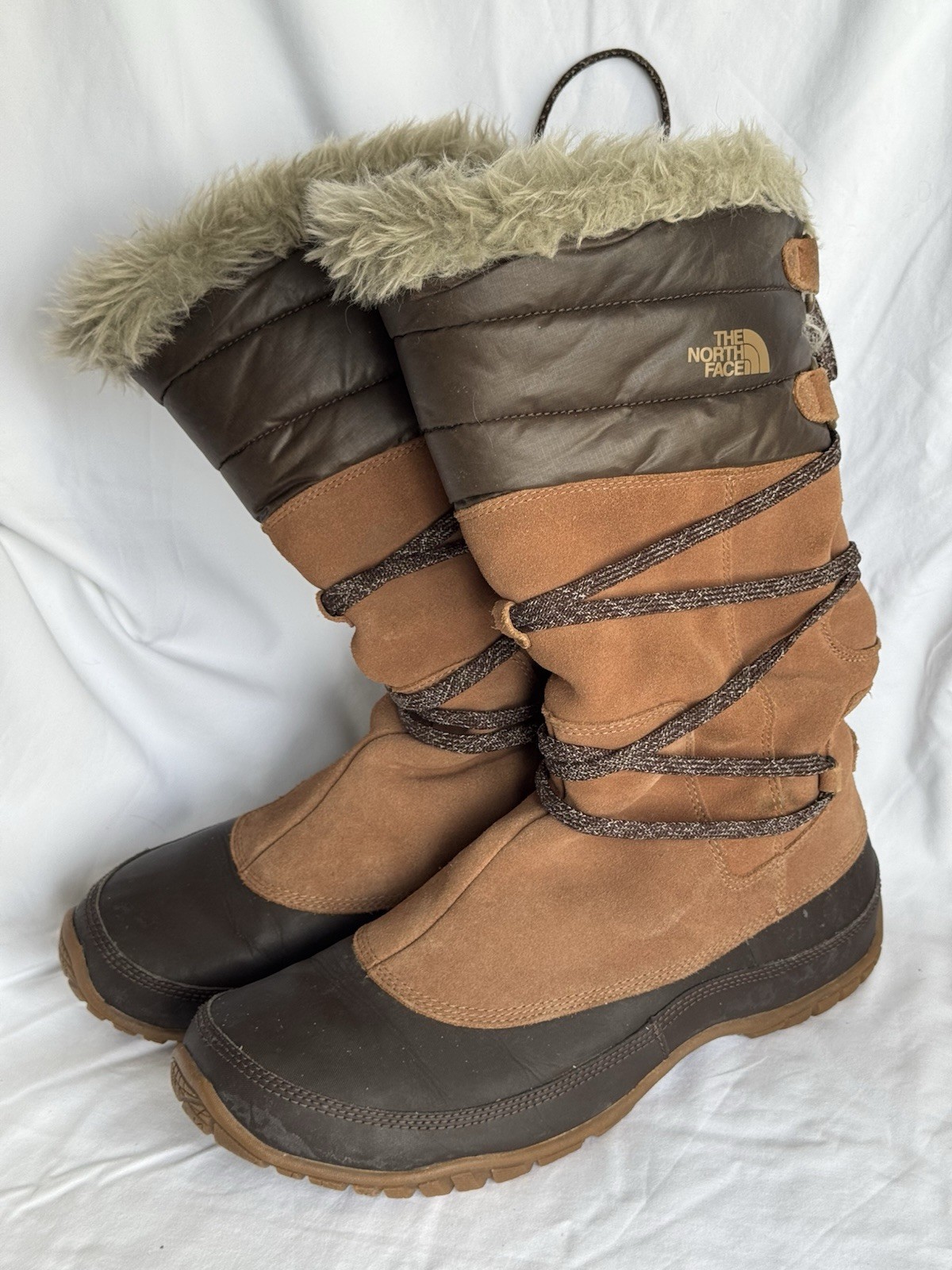 NORTH FACE Primaloft 200 g Insulation Women Winter Boots Sz 10.5 Suede/FUR SNOW