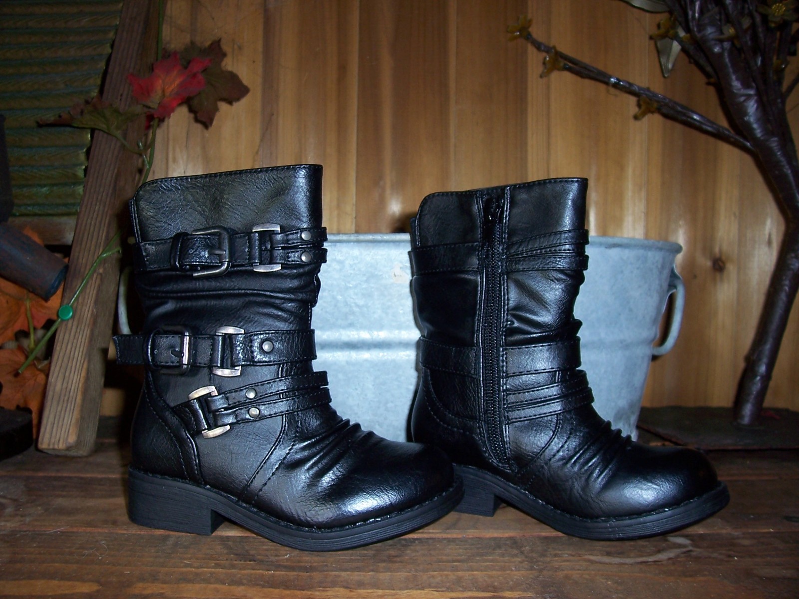 NO CALL TODDLER GIRLS CASUAL DRESS BOOTS SIZE 7M BLACK WITH BUCKLES MOTORCYCLE