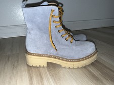 ANTHROPOLOGIE ZIP LACE UP WOMEN BOOTS HIKER BLUE SUEDE LUG SIZE 37EU 6.5US