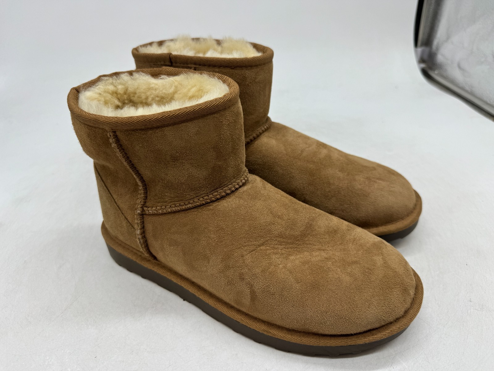 Kirkland Womens Winter Boots Chestnut Tan Suede Faux Fur-Lined Round Toe – 8