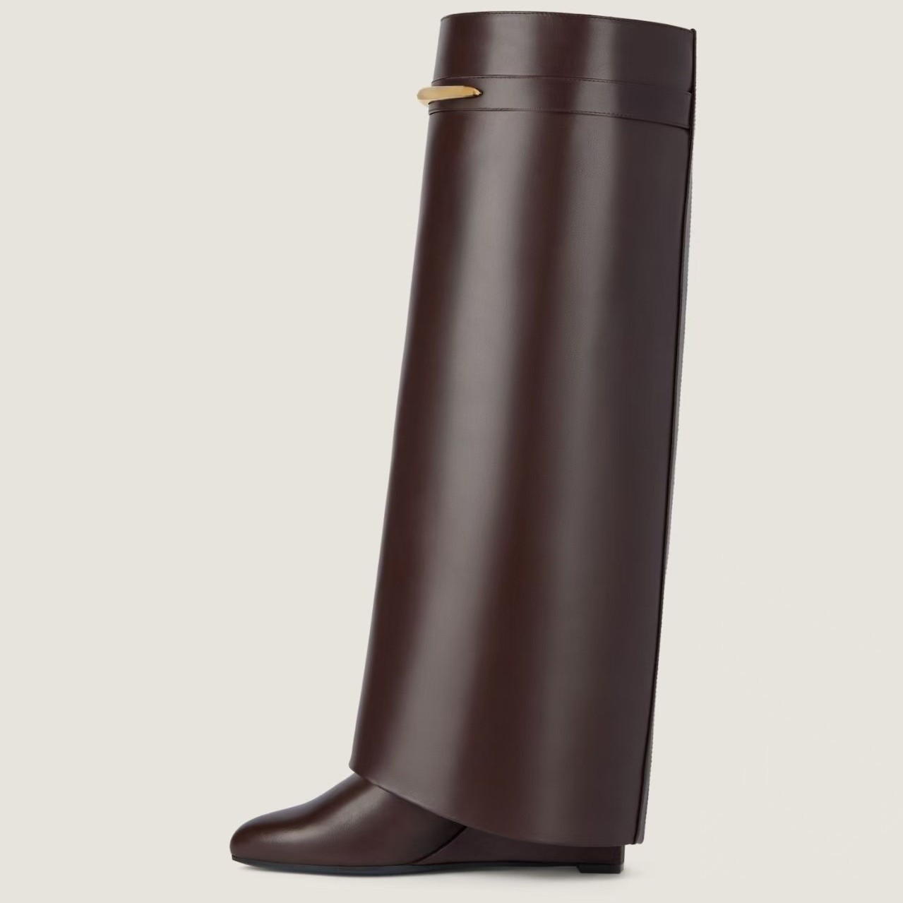 Women Boots Pointed Toe High Heels Leather Straight Metal Buckle Knee High Boots