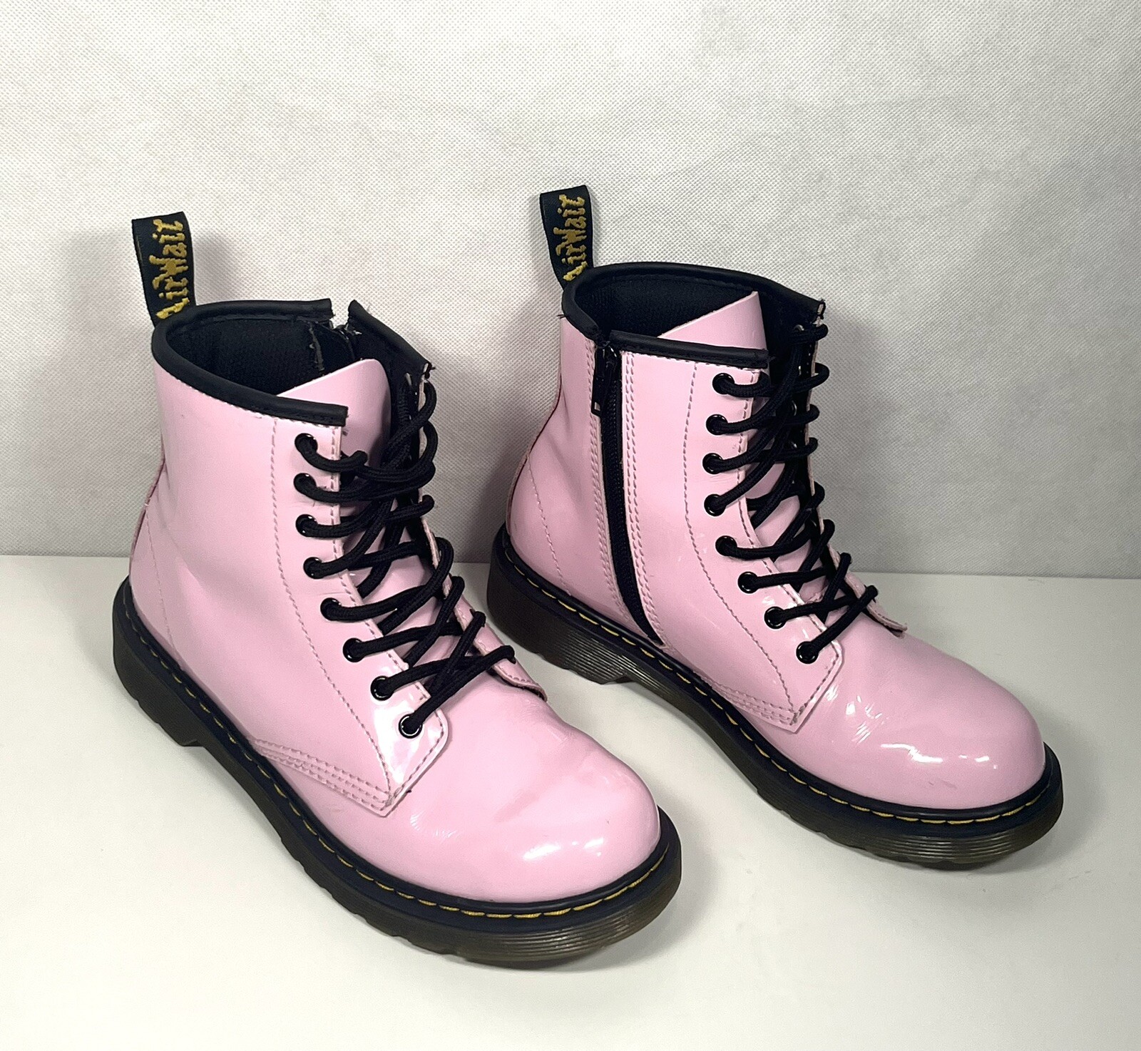 Dr. Martens Girls Boots 1460J Zip Lace Up Size US 4 M Light Pink Patent Leather