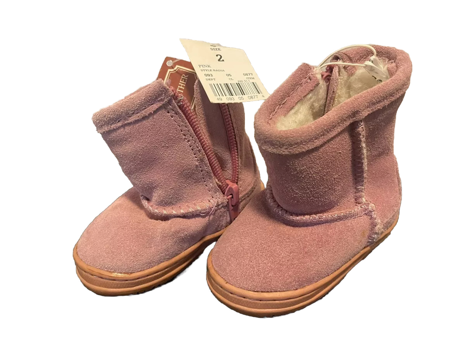 Pink Sued Leather Infant Girls Boots Shoes Size 2 W/ Wool Liner New W/ Tags