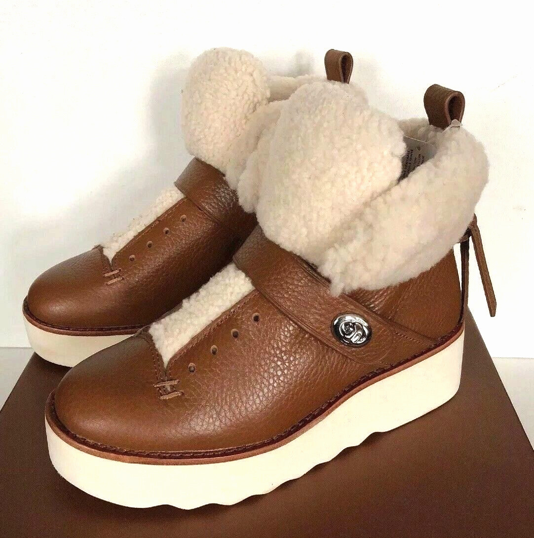New Coach Q7800 Urban Hiker Shearling PCS Women Boots Size 5 Saddle