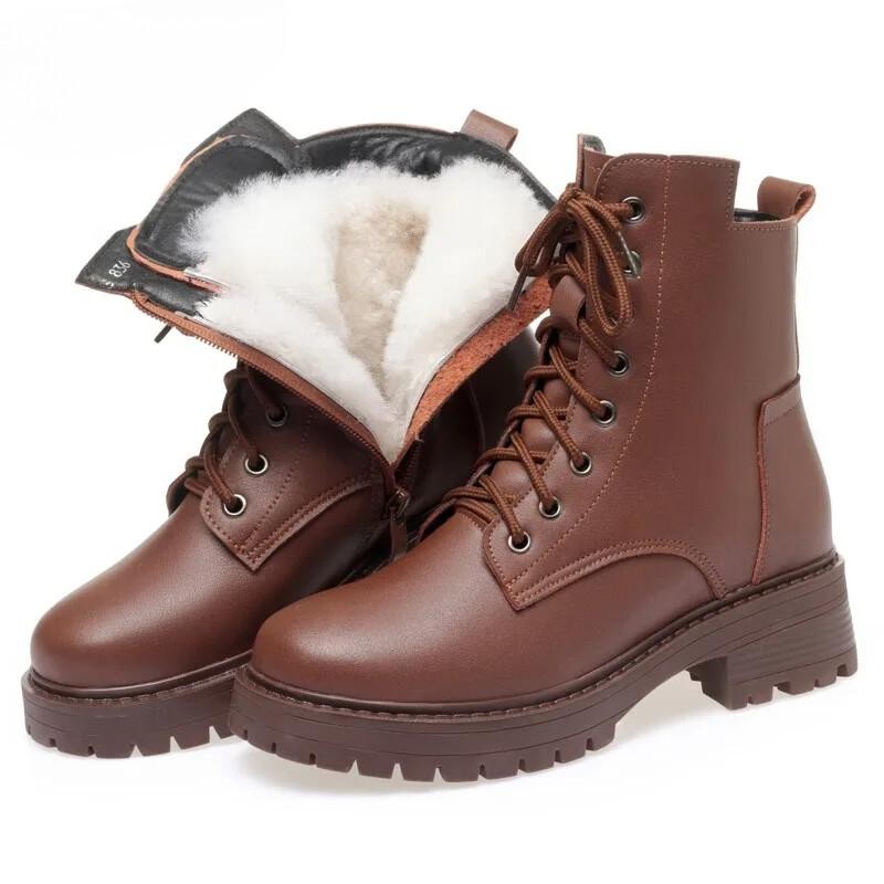 Boots winter Non-slip Women’s Snow Boots Genuine Leather Warm Women Ankle Boots