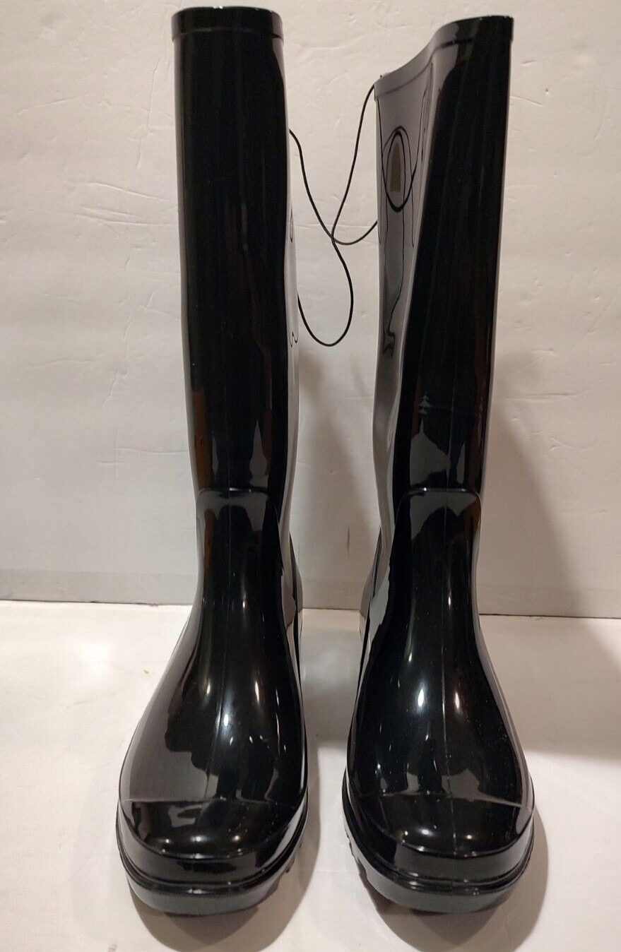 St. John’s Bay Womens Winthrop Water Resistant Block Heel Rain Boots Black 7 M
