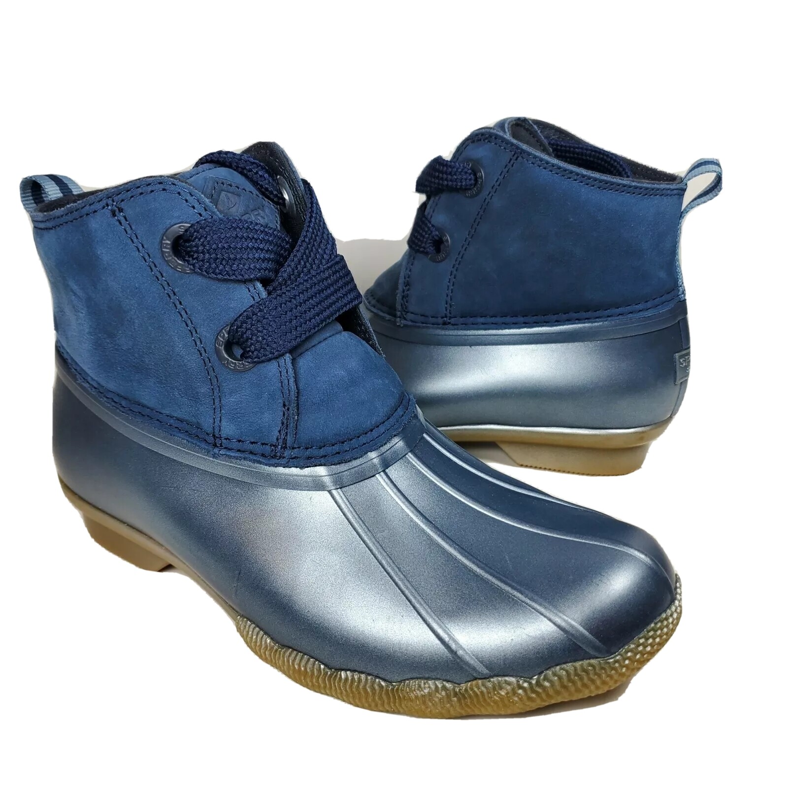 Sperry women boots Saltwater Duck 2-Eye Navy blue rubber size 6 short new