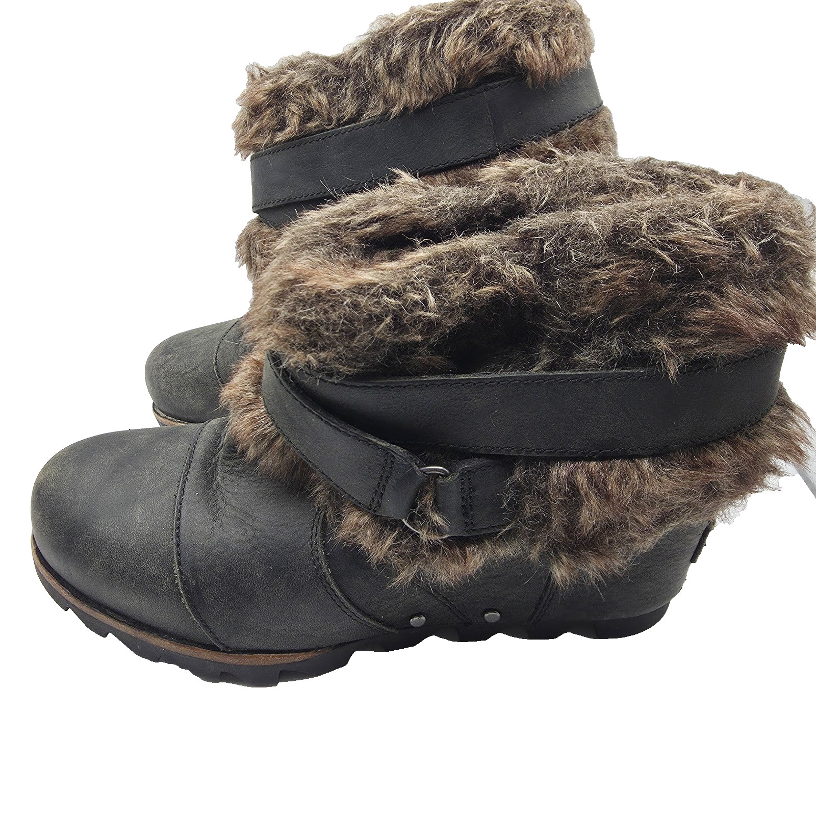 Sorel Joan of Arctic Wedge Ankle Boots Faux Fur Leather Women’s 8