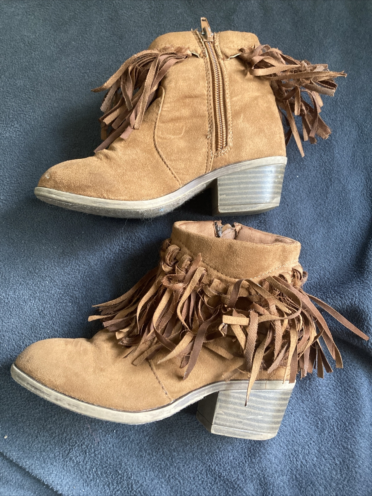 Restricted Girls Kids Size 11 Brown Frill Tassel Cowboy Boots w/Heel Dress Up