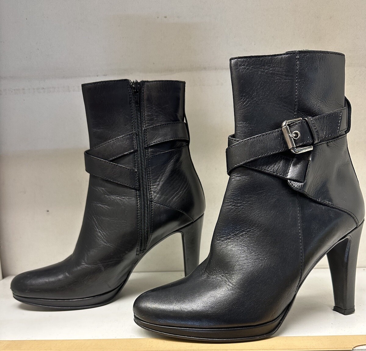 Sesto Meucci high heel black leather women boots size 8 made in Italy