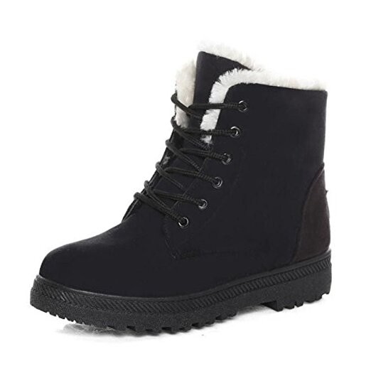 Women Winter Boots Snow: Warm Cotton Fur Lined Winter Shoes Lace Up 6.5 Black