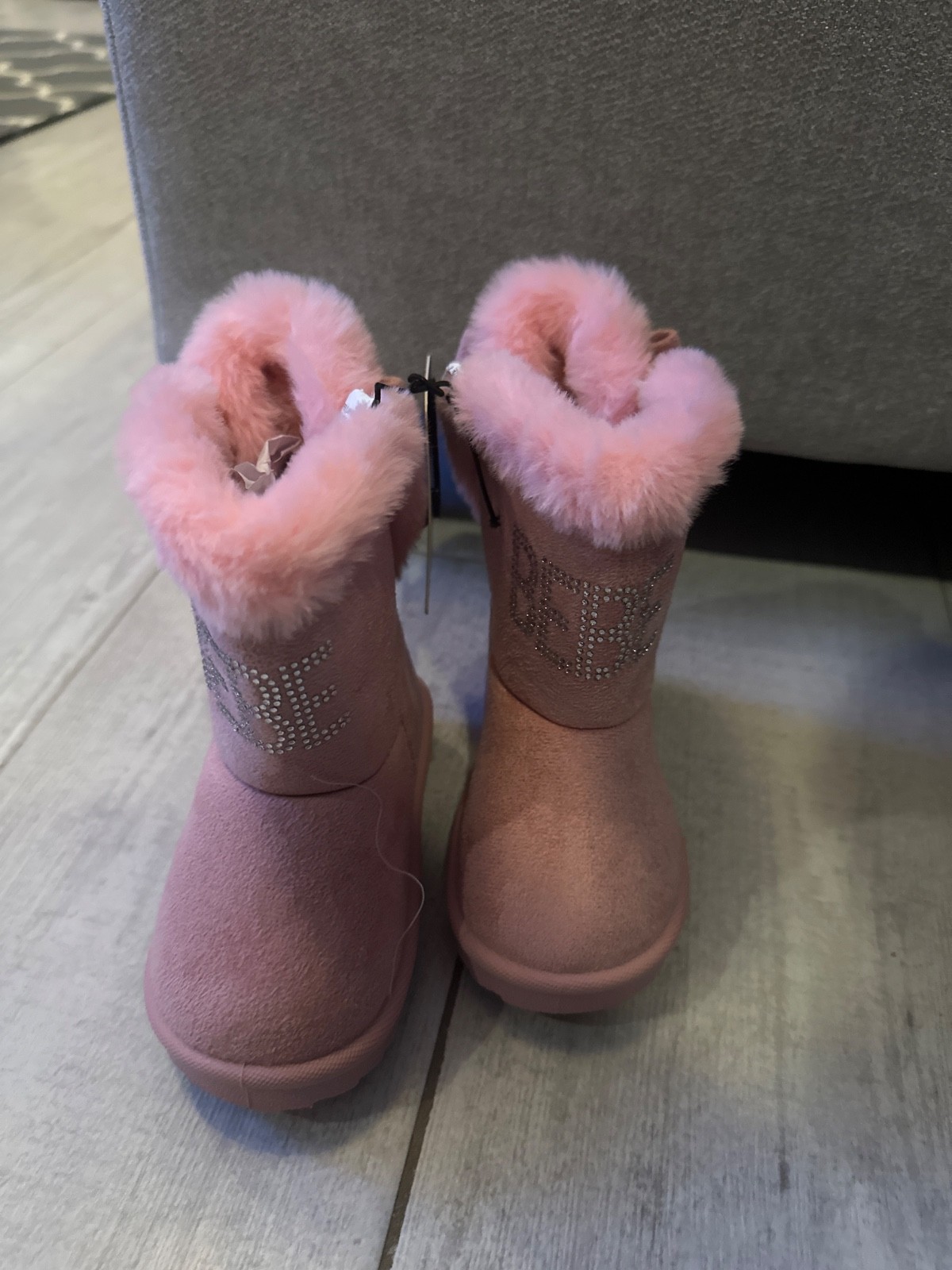 Bebe Toddler Girls Pink Logo Rhinestone Faux Fur Lined Boot 6 NWT $42