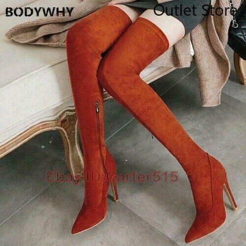 Women Boots Stretch Over-the-Knee Boot High Heels Point Toe Large Shoes us sz