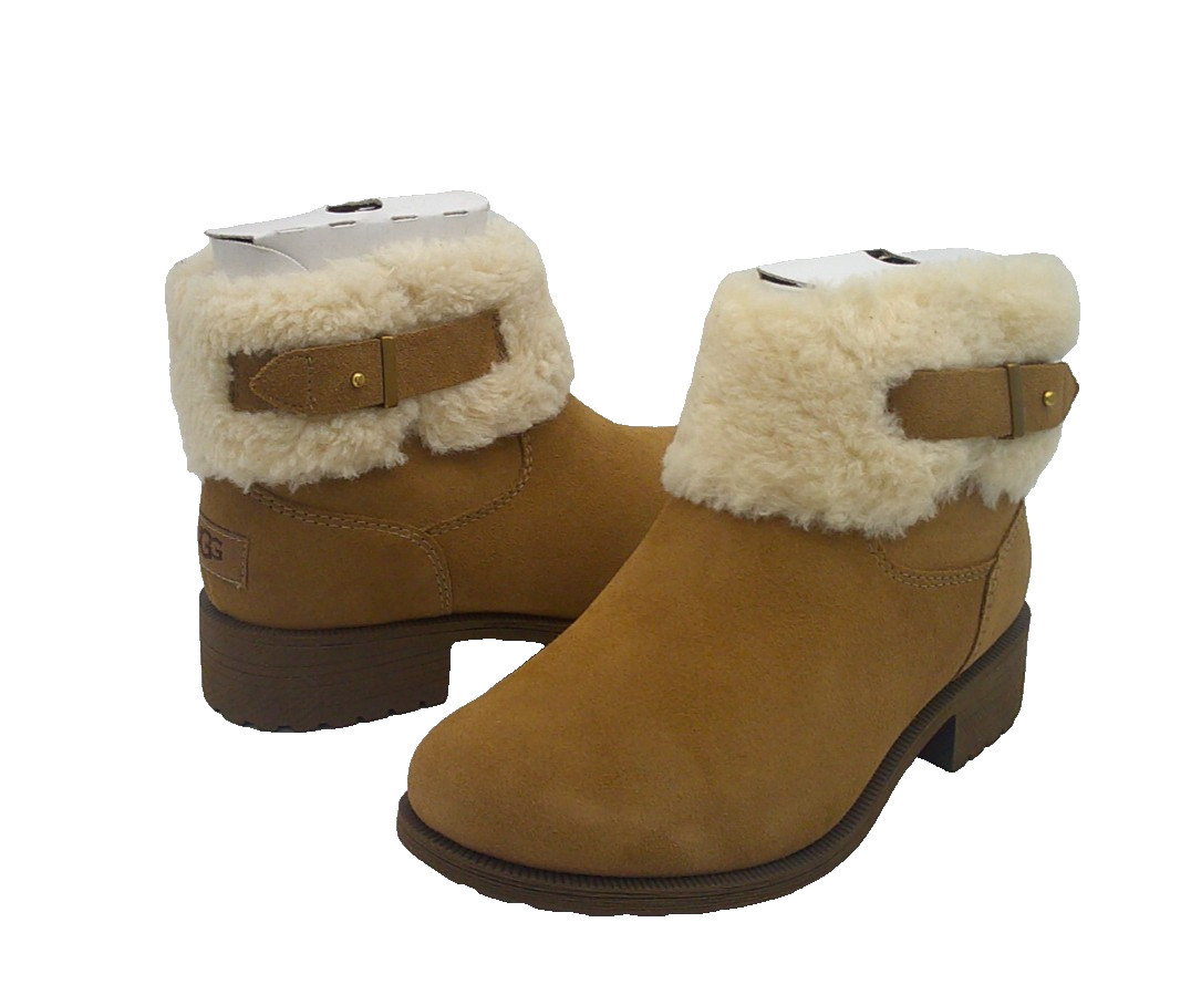 UGG BODIE FUR BELTED WOMEN BOOTS SUEDE CHESTNUT US 7 /UK 5  EU 38