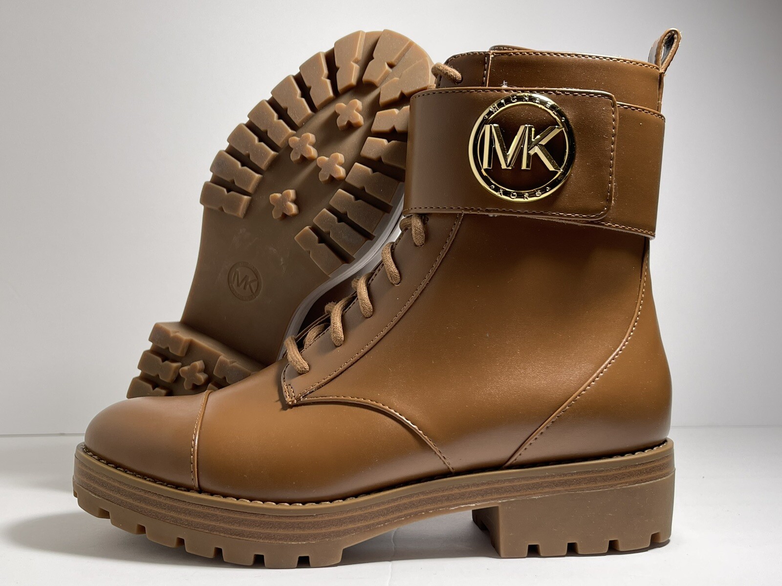 New Michael Kors Tatum Brown Combat Lace Up Logo Women Boots Size 6-10 US
