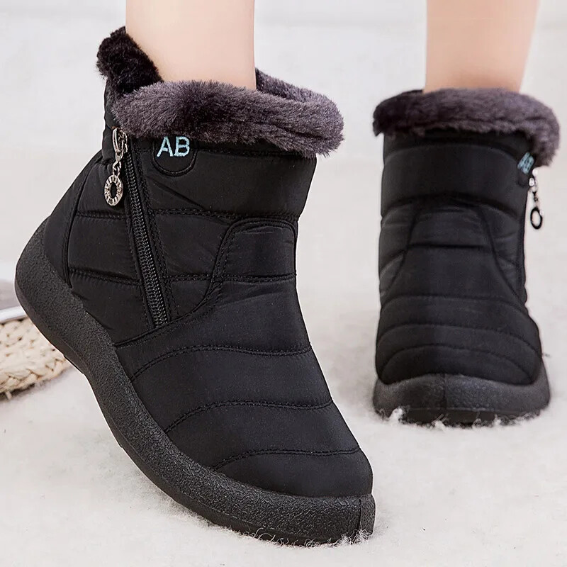 Women Boots Women Ankle Boots with Fur Winter Shoes Women Low Heels Winter Boots