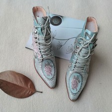 Women Ankle Boots Women Shoes Embroidered Blue Boots Women Boots