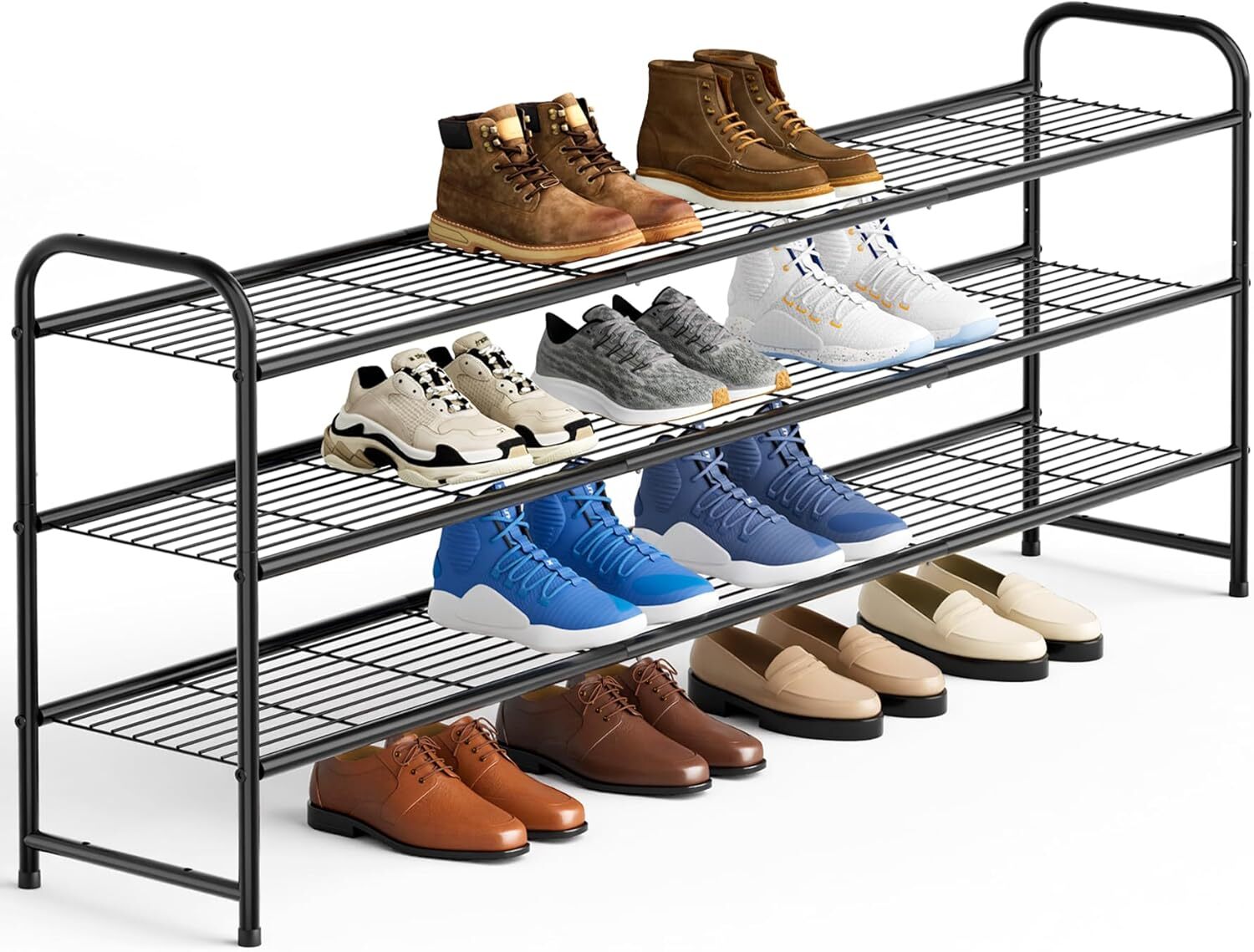 3-Tier Metal Shoe Rack for Closet Entryway, Stackable Storage Shelf, Black