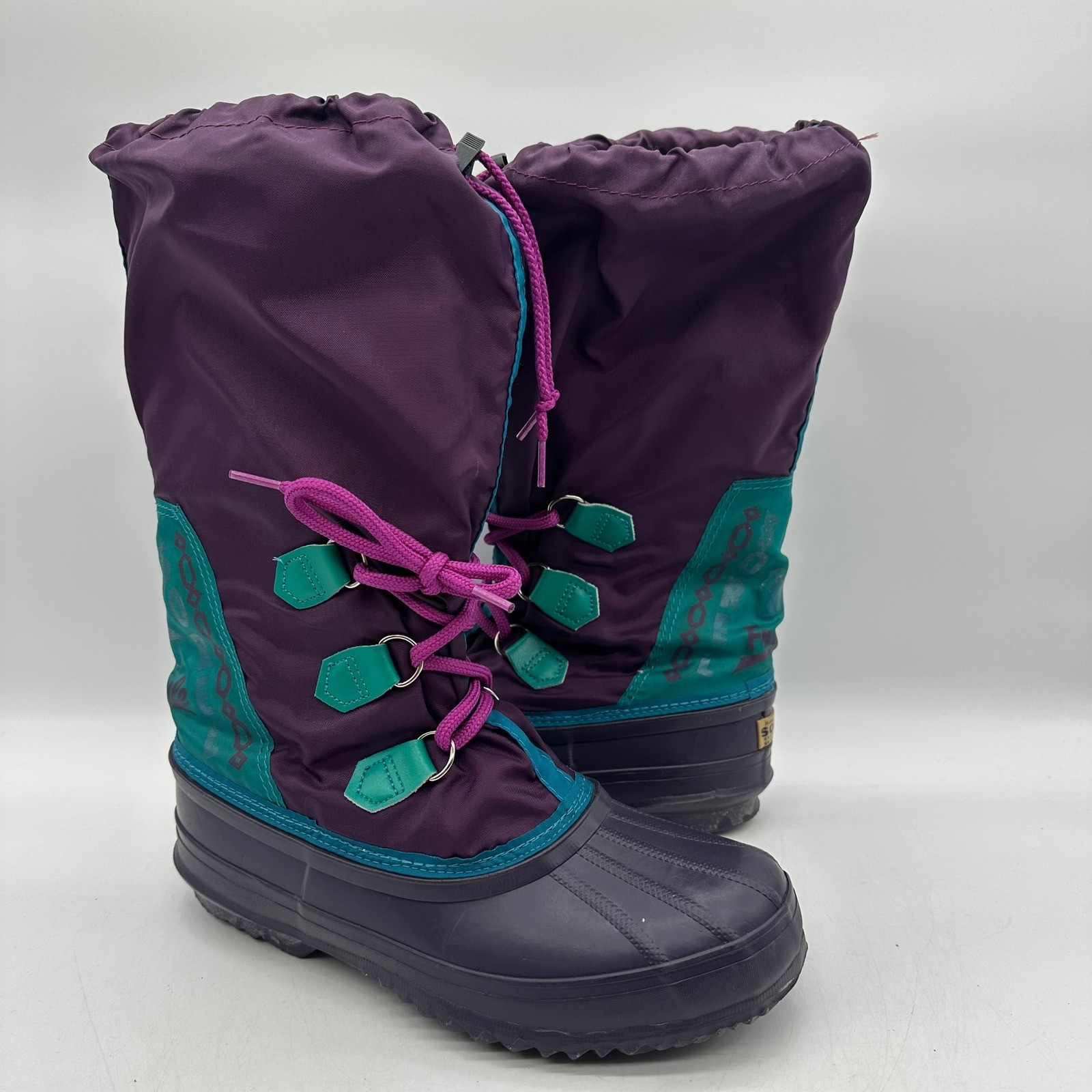 Sorel Womens Size 9 Vintage 90s Purple Teal Green Freestyle Winter Snow Boots