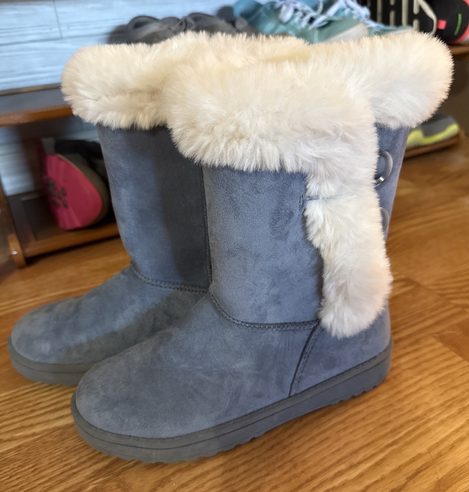 4 SO Faux Fur Sophia Blue Girls Winter Boots Booties KOHLS Faux Suede