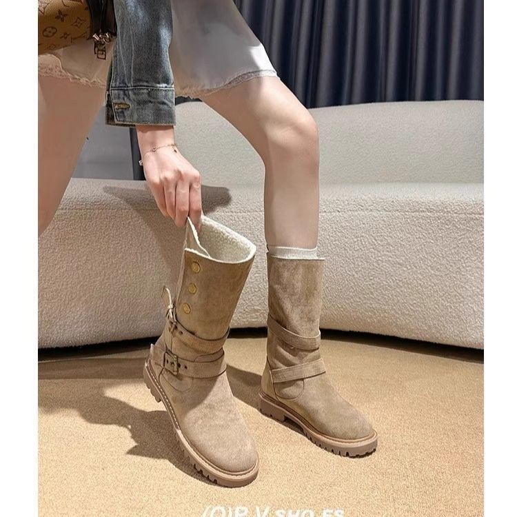 Autumn Winter Plus Size Short Boots Women Boots  Round Toe Buckle Leather Boots