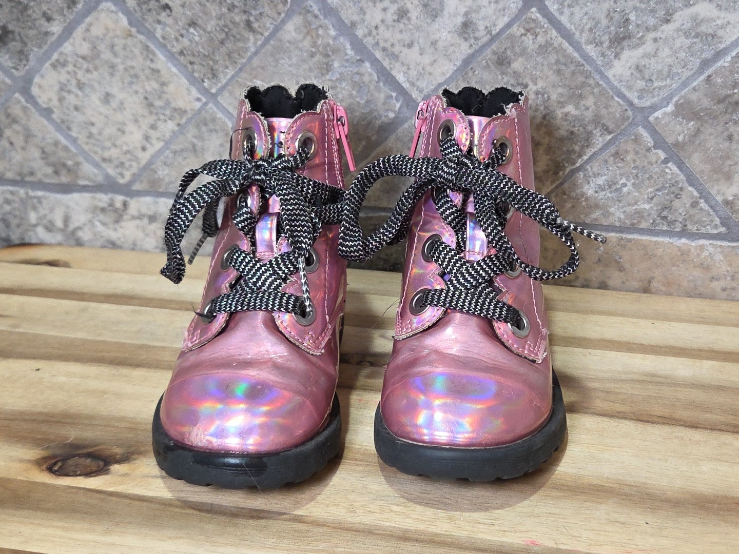 Self Esteem Size 8 Toddler Kid’s Girls Boots Pinky Shoes Shiny Scalloped Glitter