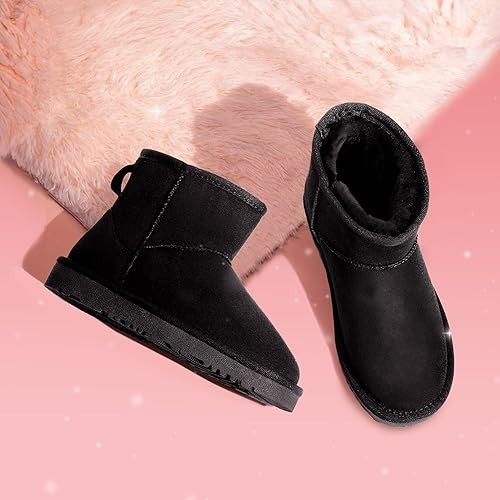 DREAM PAIRS Boots, Kids Winter Ankle Faux Fur Lined Snow Shoes, FuzzyClassic, 6