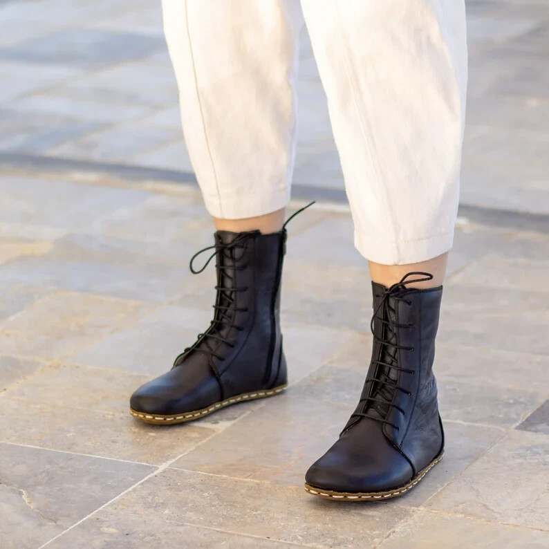 Barefoot Women Boot | Earthing Leather Boots | Grounding Copper Rivet | Buffalo