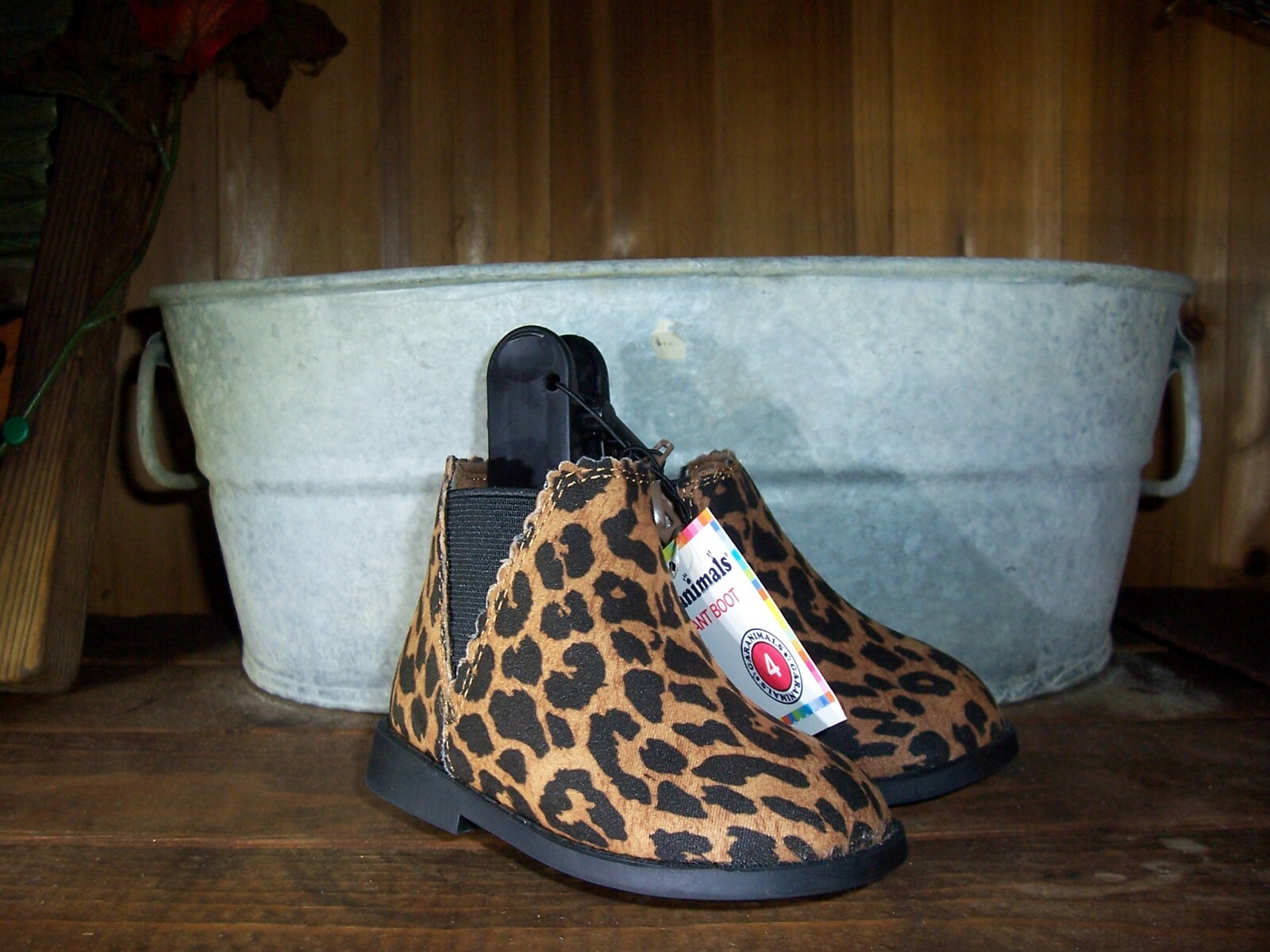 GARANIMALS GIRLS LEAPORD PRINT ANKLE BOOTS SHOES SIZE 4 BROWN SLIP ON CASUAL NEW