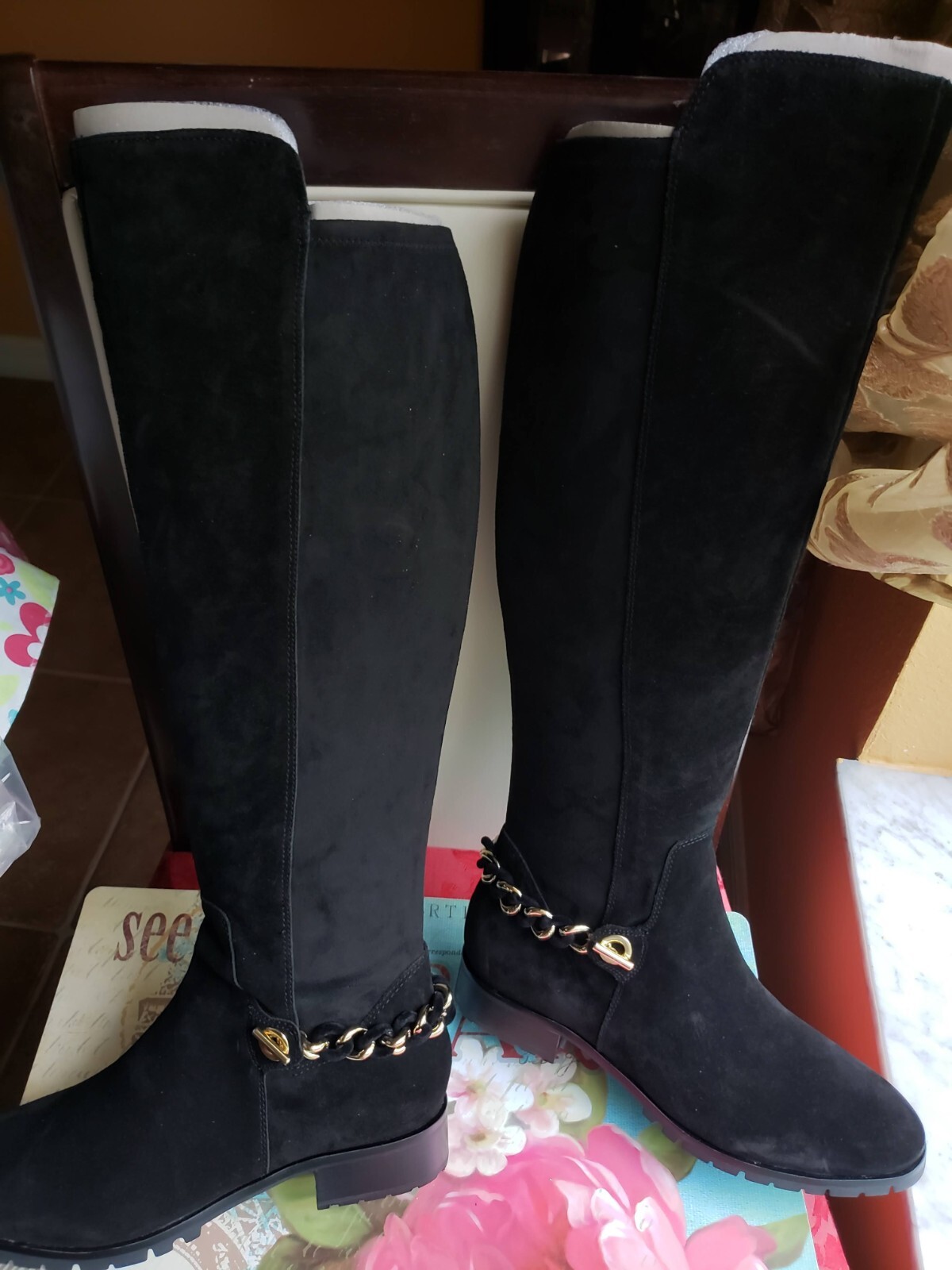 Karl Lagefield,women boots,size10,black suede,over knee,new