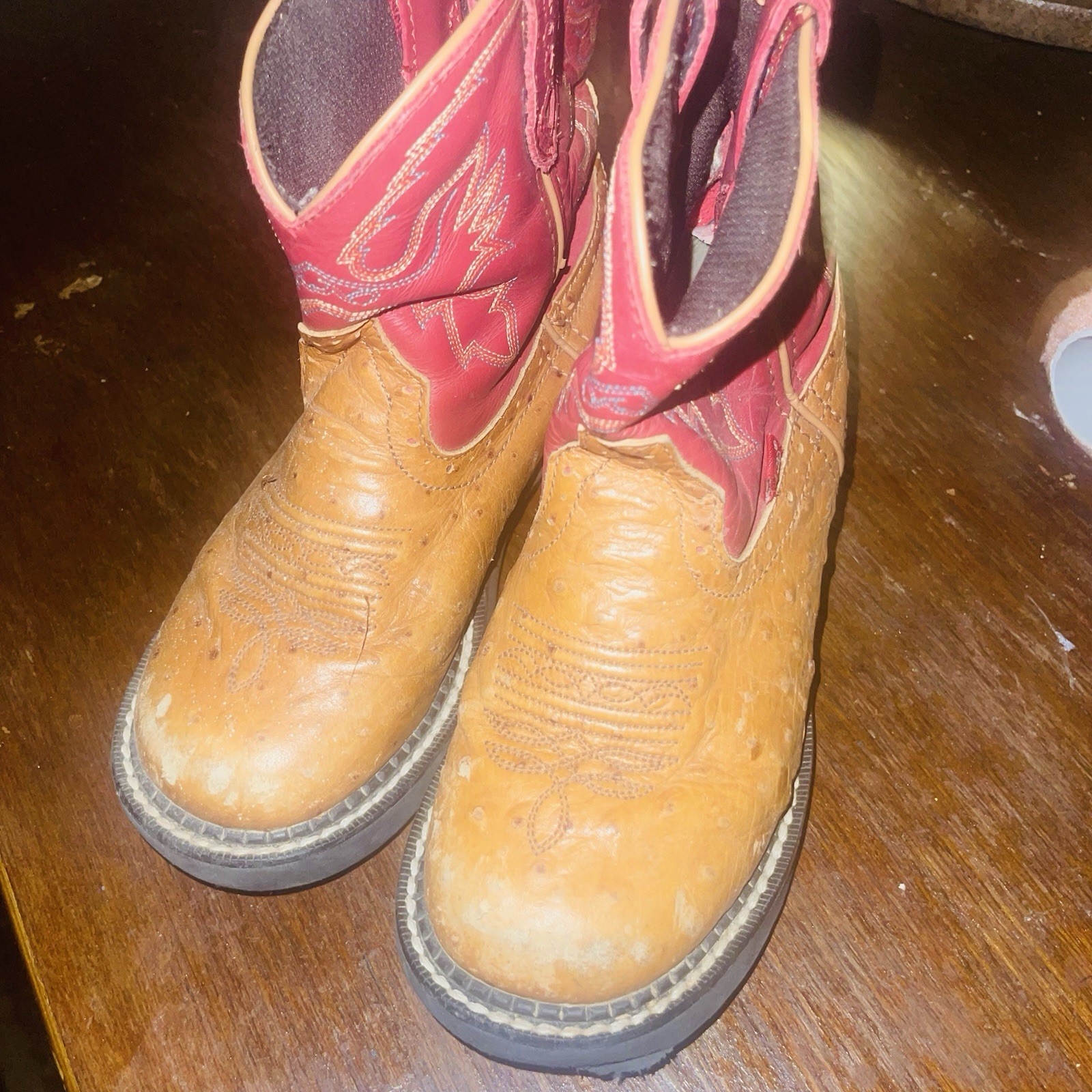 Justin Size 13.5 D  Brown Leather Gypsy Western Light Up Girls Boots