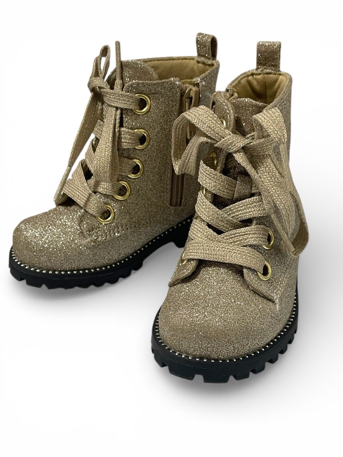 Rachel Zoe Toddler Boots 6 Glitter Combat Side Zip Shoes Kids Gold Lace Up Shiny