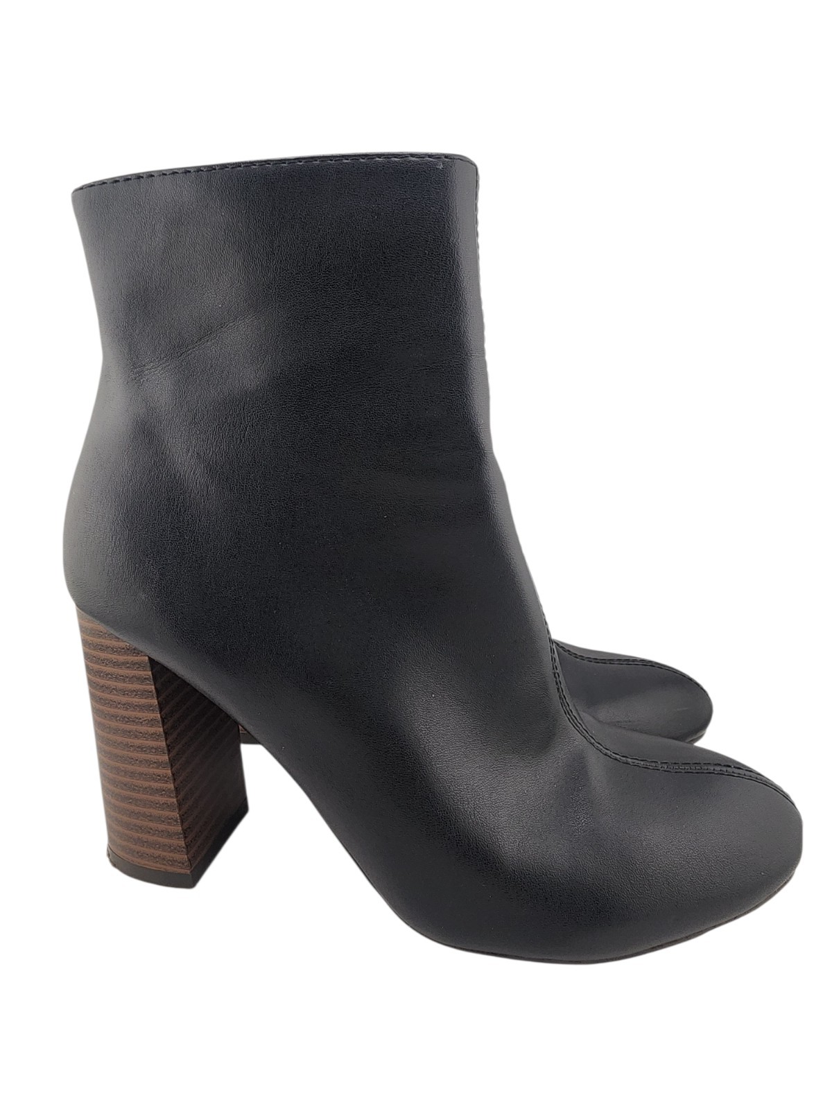 Merona Womens Black Faux Leather Ankle Boots Block Heel Side Zip 6