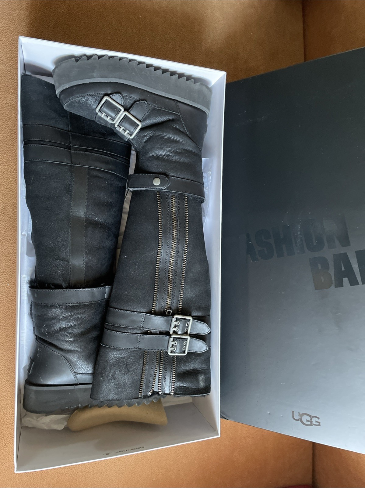 UGG MOTO PUNK OVER THE KNEE WOMEN BOOTS SUEDE BLACK US 7