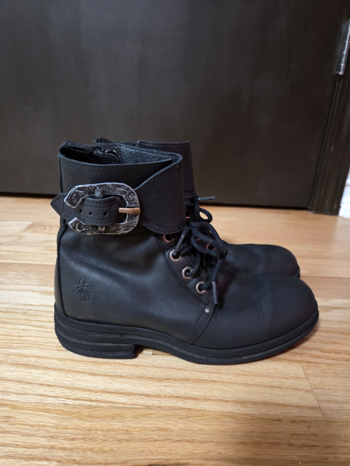 FLY LONDON LACE UP/ZIP ANKLE WOMEN BOOTS SIZE 9US/40 EU BLACK LEATHER