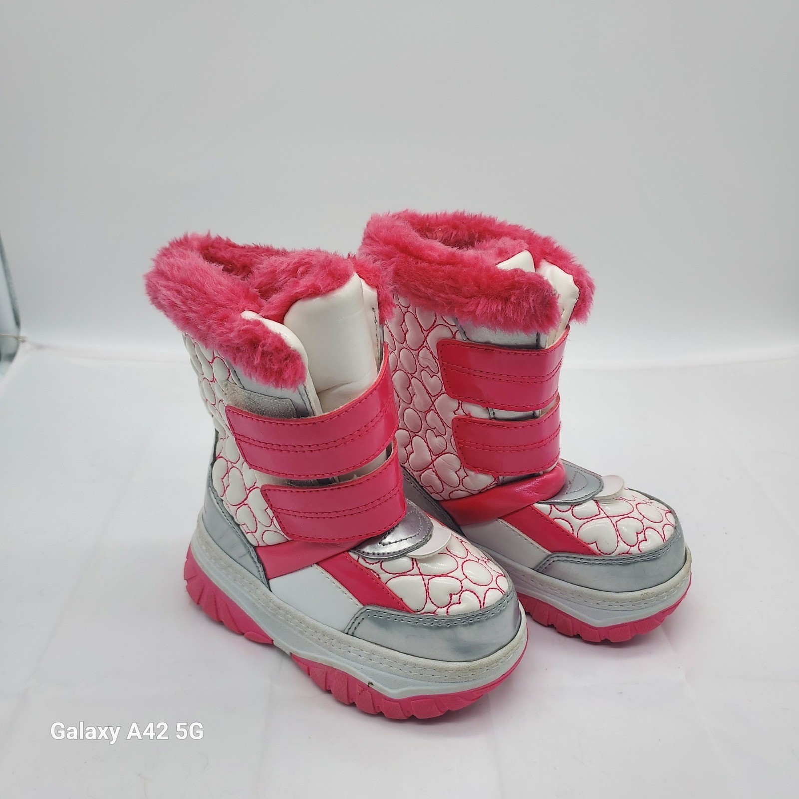 Kids Pink Heart Winter Boots Faux Fur Lined Size 6 Waterproof