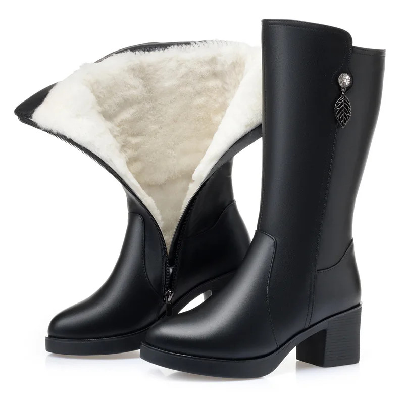 Women Winter Boots Large Size Wool Warm Women Mid-Calf Boots Fashion Footwear