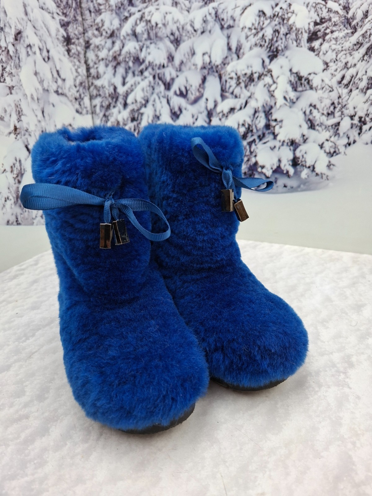 29 EU Blue kids fur winter boots cozy sheepskin fur boots, girls boots