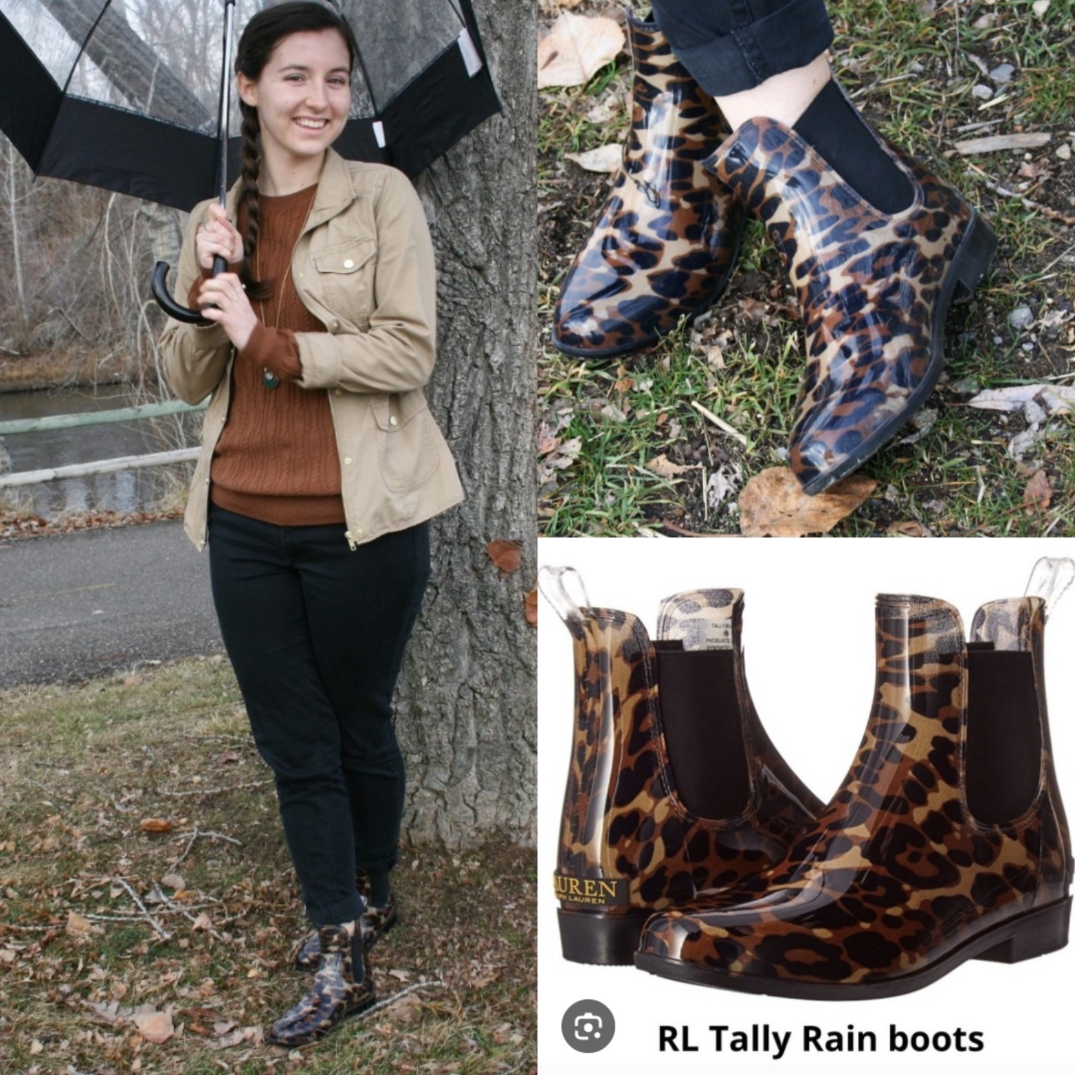 Lauren Ralph Lauren Women Boots Leopard Size 8 Tally Ankle Rain Boots New