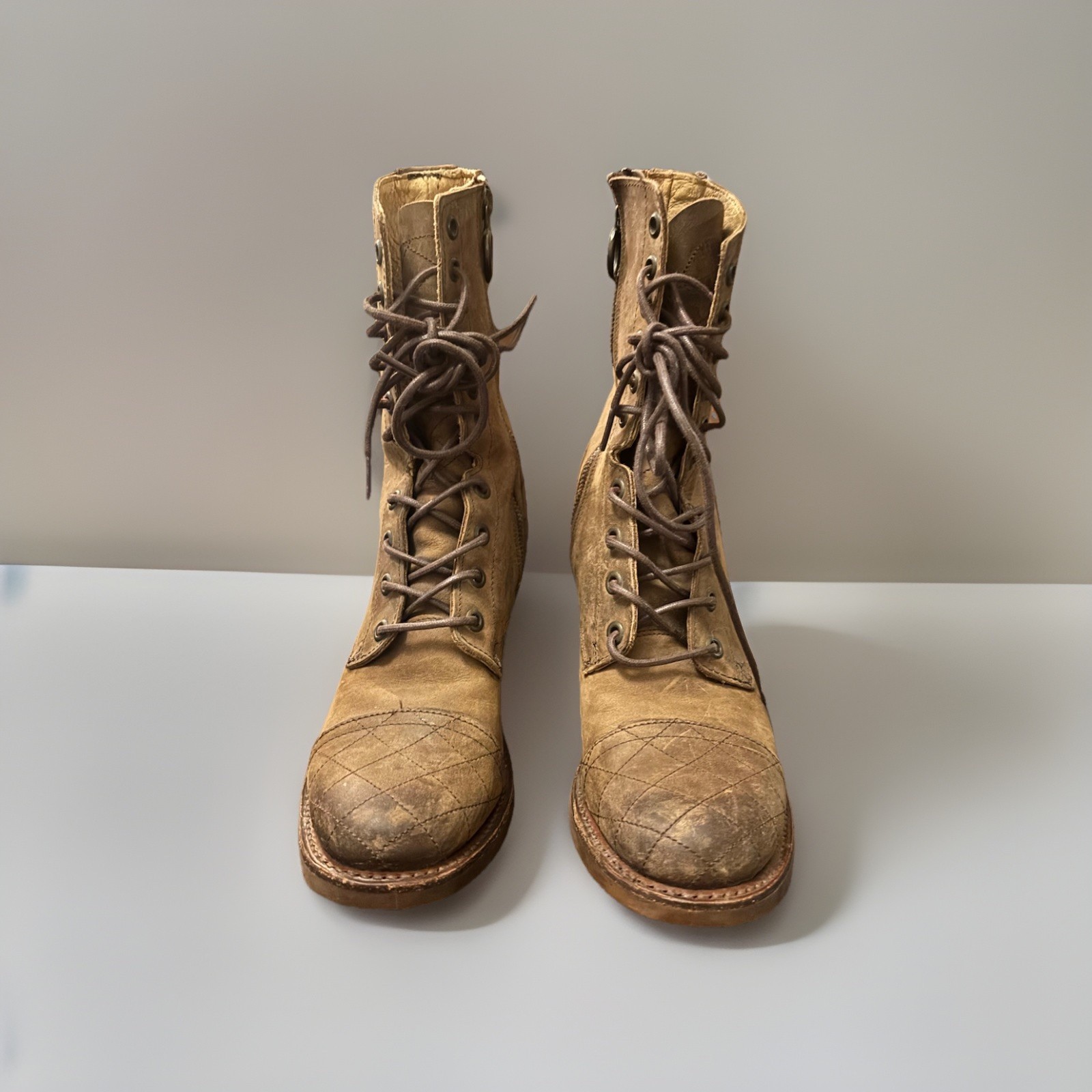 JUSTIN Women Boots 6.5B Brown Rustic Leather Lace-Up Roper Western Granny MSL41