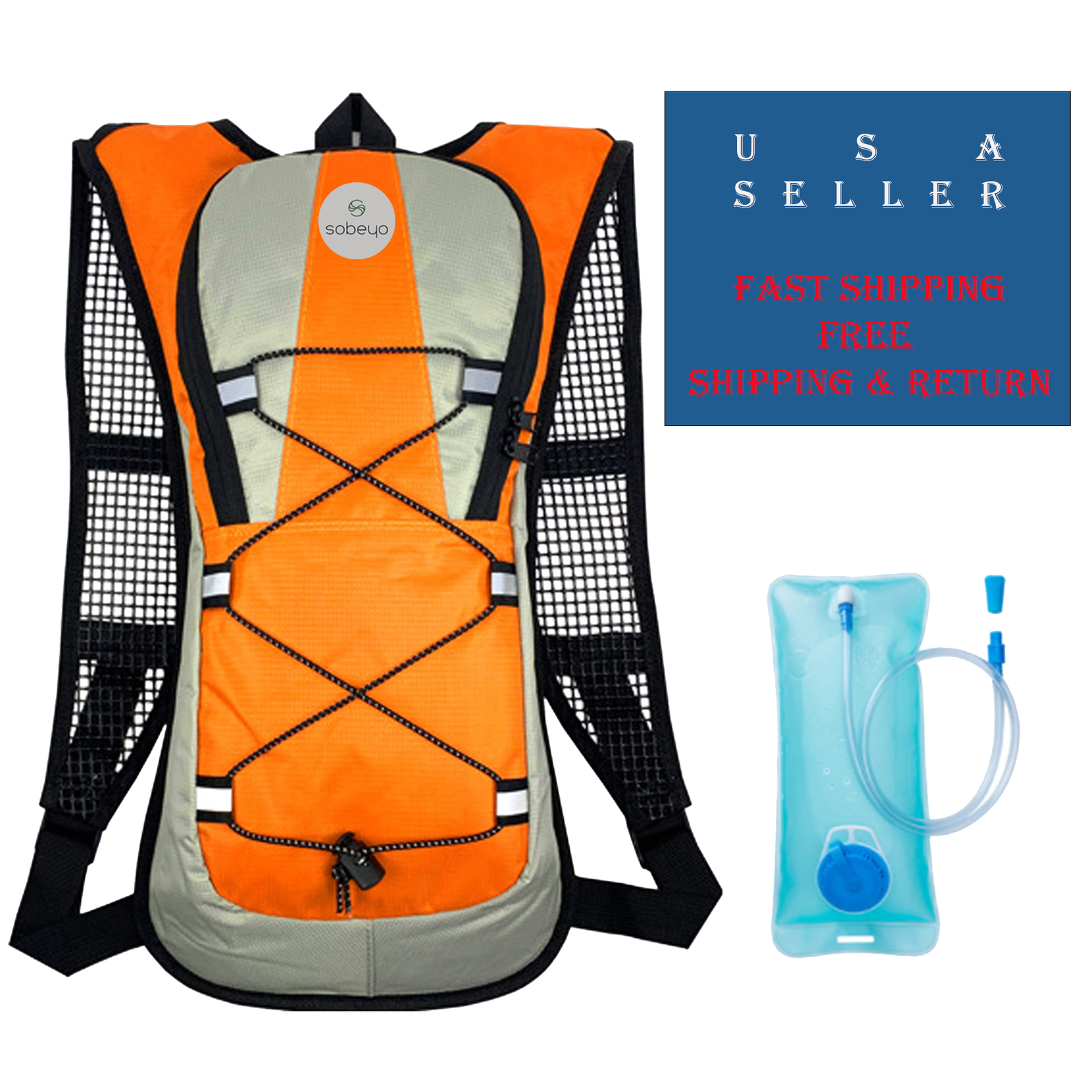 SOBEYO Hydration Backpack Waterproof 2L Reservoir Running Biking Hiking Orange