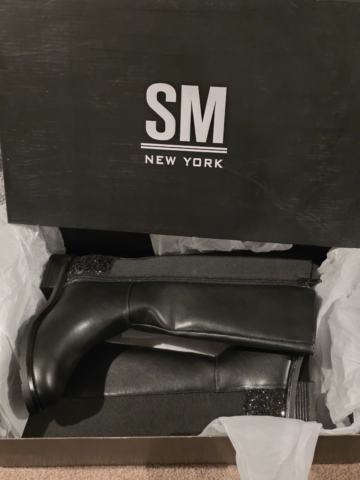 Steve Madden Jjordan Boots Girl’s 2 Black Kids Sparkle Side Zipper Synthetic NEW