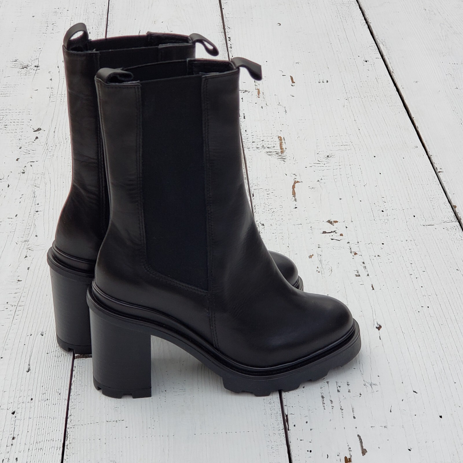 ANNABELLA Black Leather Women Mid Calf Boots Size 37 / US 6.5 / UK 4 M NEW