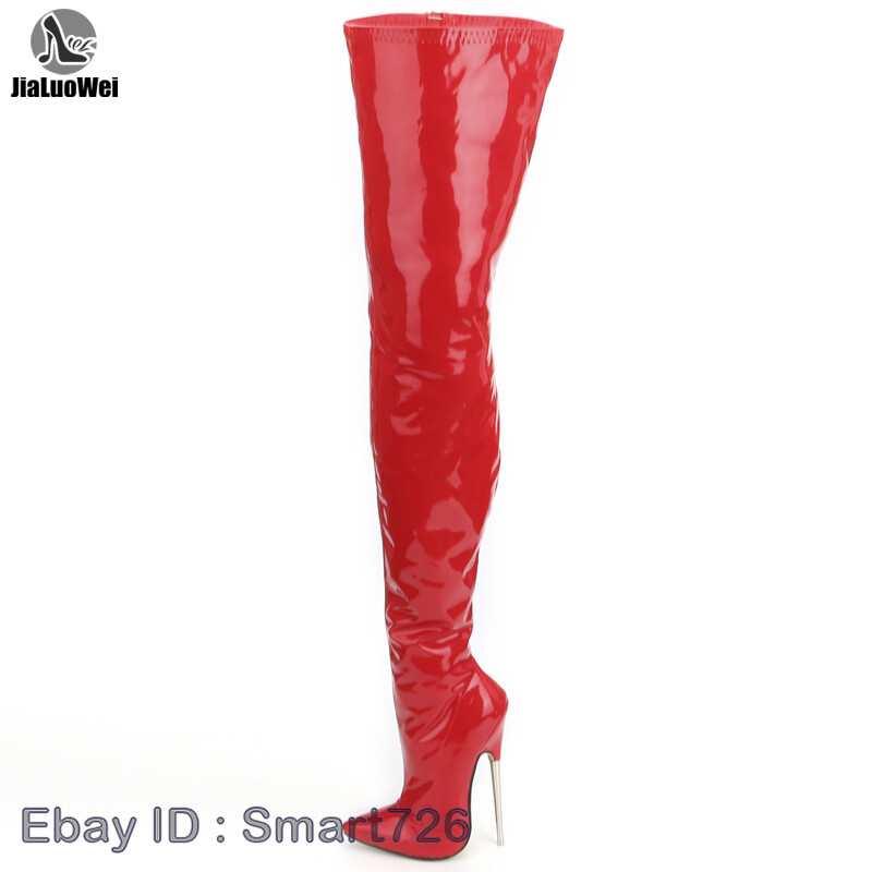 Crotch Boots with Stiletto Heels Women Winter Boots Patent Leather Black Stretch