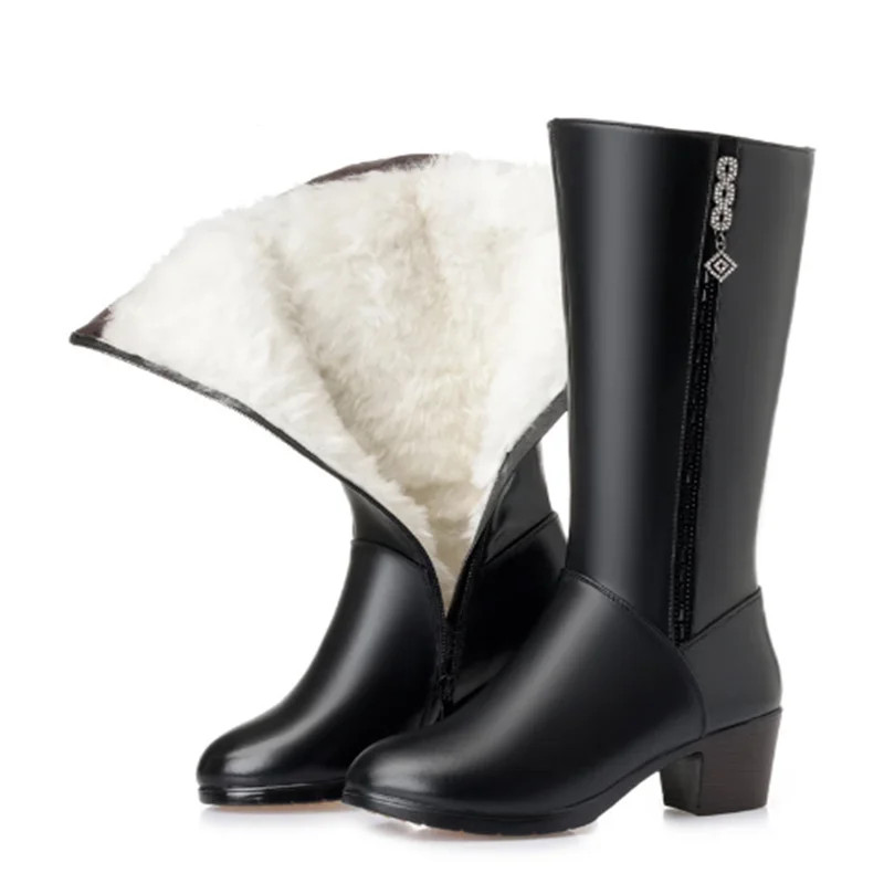 Women Winter Boots Leather Motorcycle Boots Warm Wool Boots Fashion Footwear