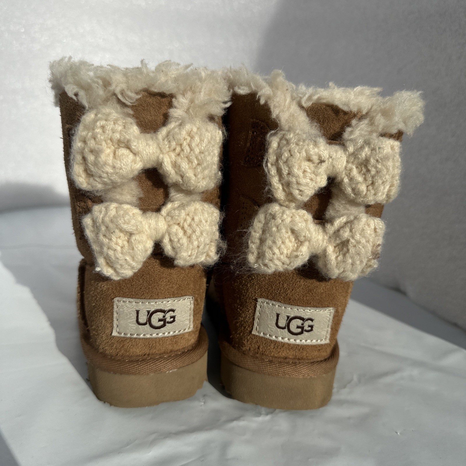 Ugg Bailey Bow Knit Bows Toddler’s Girls Boots Size US 7 T Kids Chestnut Rare