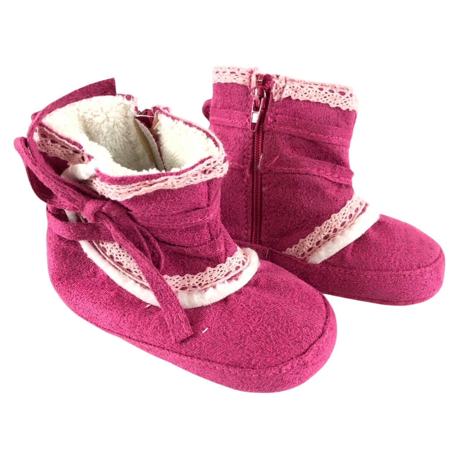 Twinkie Baby Girls Boots Faux Suede Faux Fur Lined Bow Zipper Pink Size 3